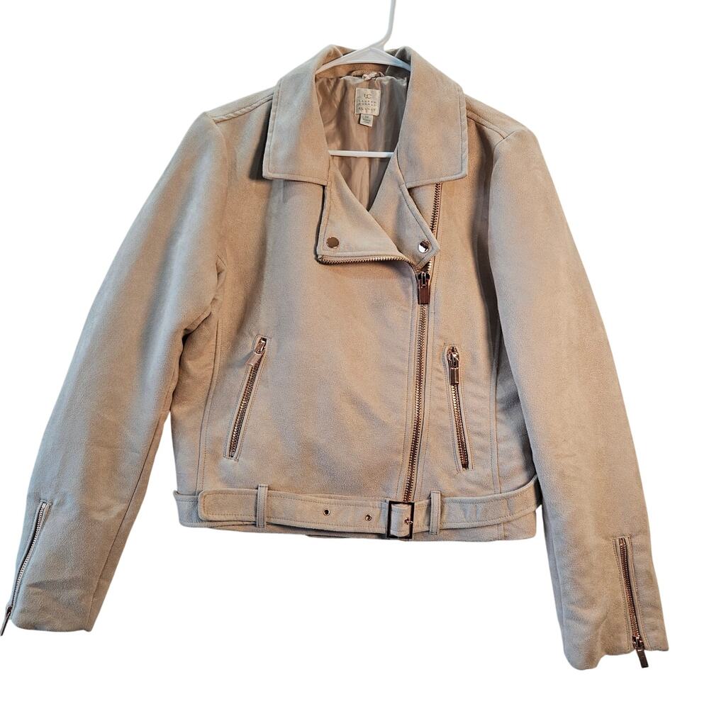 Beige Moto Biker Belted Cropped Faux Suede Jacket Size 14 Lauren Conrad Runway